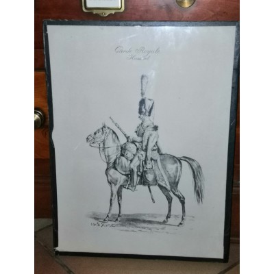 Gravure par carle Vernet intitulée Garde Royale Hussard