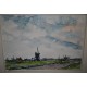 Aquarelle Moulin Vers Alblasserdam Hollande par georges Prestat (1911-1994)