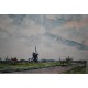 Aquarelle Moulin Vers Alblasserdam Hollande par georges Prestat (1911-1994)