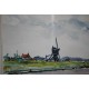 Aquarelle Moulin Vers Alblasserdam Hollande par georges Prestat (1911-1994)